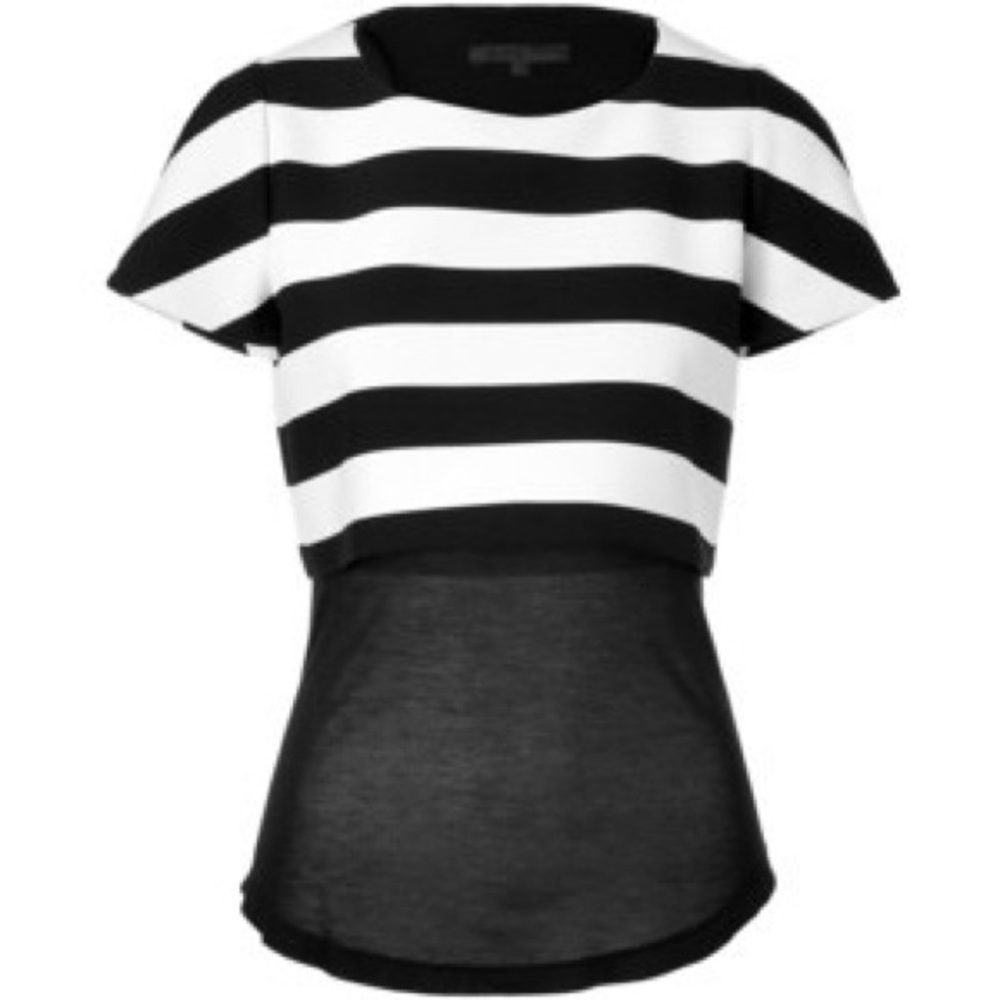 Maje Black & White Striped Cropped Blouse